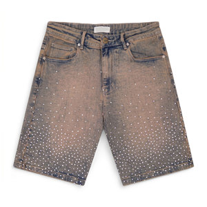 Custom Wholesale Rhinestone Denim Shorts <b>Men</b> Streetwear Denim <b>Jeans</b> Shorts with Your Own Design - Product Image 1