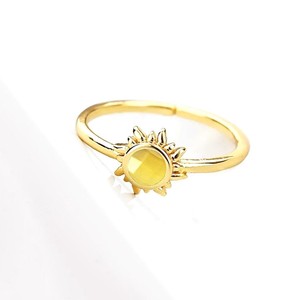Fashion 6 MM Citrine Gemstone Sunburst <b>Rings</b> - Gold Plated <b>Adjustable</b> <b>Ring</b> for Women Jewelry - Product Image 2