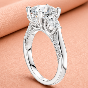 Bague de fiançailles de luxe en or blanc avec moissanite taille coussin et pierres latérales en forme de poire, bijoux de mariée vintage pavés pour femme - Product Image 2