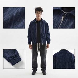 Blouson Bomber en Toile Lavée pour Homme, Couleur Unie, Col Rabattu, Fermeture Éclair, Coupe Décontractée, Vêtement d'Extérieur Automne - Product Image 4