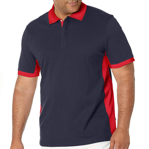 Men's <b>Navy</b> Red Color Blocked Short Sleeve Cotton Pique <b>Polo</b> <b>Shirt</b> Regular Fit Casual Breathable Knitted Solid Design - Product Image 4