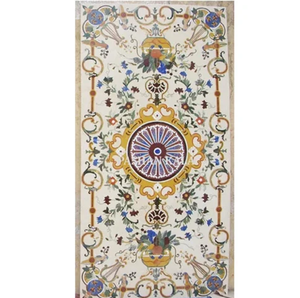 Panneau rectangulaire en marbre blanc décoré de fleurs, de brindilles florales centrales et d'un cadre en volutes noires, à prix de gros. - Product Image 5