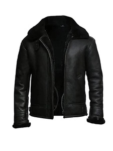 Mens Black Aviator B3 <b>Bomber</b> <b>Shearling</b> <b>Jacket</b> - Product Image 1
