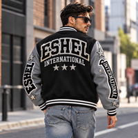 Blouson universitaire décontracté pour homme, noir et gris, avec patch brodé lettre, boutons-pression, style baseball, automne, prix de gros, personnalisation OEM