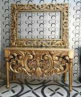 Mesa Consola de Estilo Francés Hecha a Mano con Marco de Espejo, Diseño Antiguo, Marco de Madera, Tablero de Madera, Mueble para Entrada o Sala de Estar