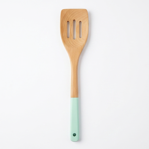 Espátula Ranurada de Madera Maciza con Mango Verde Menta, Utensilios de Cocina Ecológicos, Herramientas de Cocina Antiadherentes - Product Image 1