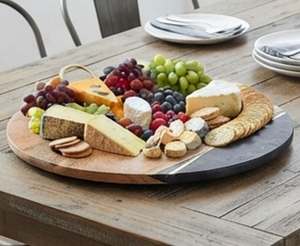Plateau tournant rond élégant en bois avec incrustation de pierre noire, fait main, style rustique, pour la décoration de table de cuisine - Product Image 6