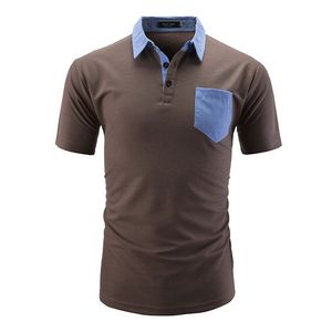 เสื้อโปโลทรงสลิมฟิตลำลองสำหรับผู้ชาย – ดีไซน์ปกและกระเป๋าแบบตัดกัน เสื้อแฟชั่นฤดูร้อนแขนสั้นระบายอากาศได้ดี - Product Image 4