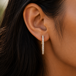 Classic Inside Out Hoop Earrings Cut Lab Grown Diamond 14K Pure Gold 4.30 CTW Rhodium Plated Women's Bridal Anniversary Gifts - Product Image 3