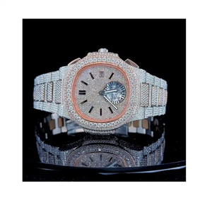 Montre de luxe pour homme entièrement pavée de diamants, style hip-hop bling, en acier inoxydable or rose, mouvement automatique, style rappeur - Product Image 1