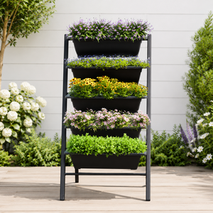 Five Tier Black Metal Vertical Garden Planter <b>Stand</b> with Flower <b>Pots</b> for Patio Balcony Outdoor Plant Display Rack - Product Image 3