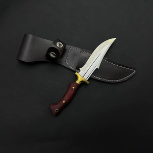 Cuchillo de Caza y Camping de Acero Inoxidable 4116, Hoja Fija con Borde Parcialmente Dentado, Mango de Madera de Paddock y Funda de Cuero - Product Image 1