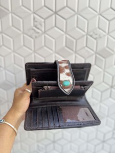 Nouveau Portefeuille en Cuir de Vachette Gravé et Sculpté 2026 avec Bouton Turquoise Vintage pour Cartes de Crédit et Espèces – Idéal Cadeau - Product Image 6