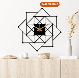 Horloge murale géométrique moderne en métal, horloge carrée 3D abstraite, horloge design noire, art mural décoratif contemporain pour salon, bureau - Product Image 3