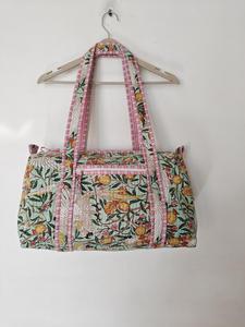 Mint Bird Floral Quilted Lightweight Duffel <b>Bag</b> with Zipper Closure and Adjustable Straps Casual <b>Travel</b> - Product Image 1