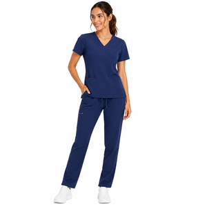 Tenue médicale pour femme en jersey de coton tricoté, personnalisable, couleur unie, haut à col en V et pantalon jogger, uniforme d'hôpital durable - Product Image 2