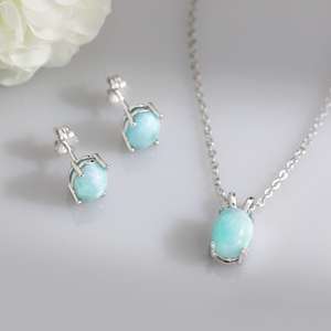 Colgante ovalado de larimar natural con engaste de plata de ley 925, collar de piedras preciosas azules para mujer, regalo. - Product Image 3