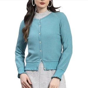 Custom Casual Long-Sleeved Crew Neck <b>Cardigan</b> <b>Sweater</b> Women Winter Knitted 100% Acrylic Button Decoration New European American - Product Image 1