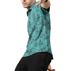 Polo pour homme à imprimé floral tropical vert, manches courtes, col chemise, style hawaïen, motif feuilles vibrantes, été - Product Image 3
