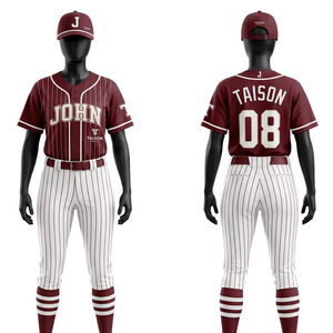 Premium 180 GSM Polyester <b>Baseball</b> Uniform Maroon Pinstripe Jersey White Pants Embroidered Custom Logo - Product Image 1