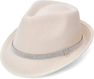 Fashion Fedora <b>Hat</b> With Rhinestone <b>Band</b> Beige Wide Brim Unisex Wool <b>Hat</b> Spring Summer Casual Style Adult 56-58CM - Product Image 3