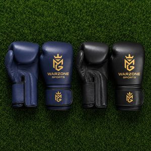 Gants de boxe en cuir Warzone Sports, à doigts entiers, fermeture à lacets, noir et bleu marine, pour adultes, pour l'extérieur - Product Image 1