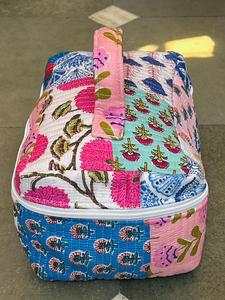 Handcrafted Quilted Cotton Vintage Eco-Friendly <b>Makeup</b> <b>Box</b> Zipper Closure Durable Water Resistant Floral Block Print Travel - Product Image 3