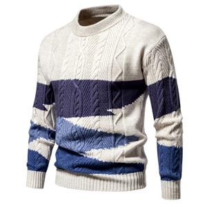 Men's Knitted <b>Pullover</b> <b>Sweater</b> Striped Cable Knit Winter Thick Acrylic Full Sleeve Crew Neck 2026 - Product Image 1