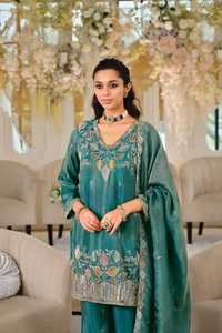 Women Fashion Nc Moss Silk Embroidery And Sequence Work <b>Top</b> And Palazzo With Nc Moss Silk Embroidery And Sequence Work Dupatta - Product Image 1