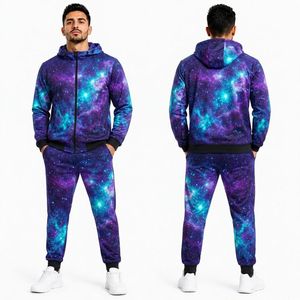 Conjuntos Deportivos Sublimados para Hombre con Estampado Espacial Galaxy, Ropa Deportiva Ligera de Secado Rápido, Conjuntos Deportivos Sublimados con Capucha para Hombre - Product Image 1