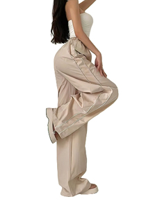 <b>Women</b> Brown Wide Leg <b>Parachute</b> <b>Pants</b> Elastic Waist Full Length Casual Solid Color Drawstring Breathable Eco-Friendly Waterproof - Product Image 4