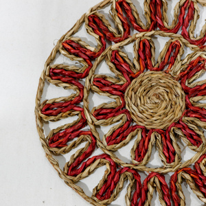 Handmade Round Seagrass Mat Bohemian Design Red and Natural Color <b>Table</b> <b>Placemat</b> - Product Image 6