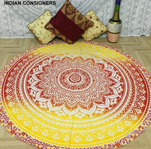 Ombre Mandala Tapestry Wall Hanging Round Beach <b>Throw</b> and Yoga Towel Printed Beautiful Home Decor By Indian Consigners - Product Image 4