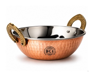 Bol de service Kadai en acier inoxydable avec finition cuivre martelé et poignées décoratives en laiton - Product Image 4