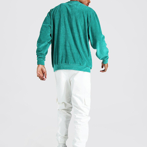 High Demand Custom Men Green <b>Velour</b> Crewneck <b>Sweatshirt</b> Oversized Velvet Drop Shoulder Blank Pullover Casual Autumn Wear - Product Image 3
