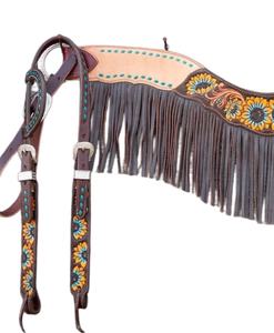 Tournesol peint collier de déclenchement cheval Tack ensemble complet têtière poitrine plaque en cuir véritable léger saisonnier cheval débarrassage - Product Image 2