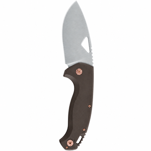 Couteaux de poche pliants avec lame large finition satinée, manche ergonomique foncé, quincaillerie couleur cuivre et trou pour le pouce, pour utilisation extérieure - Product Image 4