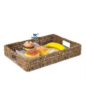 Plateau décoratif en jonc de mer fait à la main Nouveau design pour le Ramadan Eid 2025 Plateau rectangulaire en jonc de mer avec incrustation de nacre - Product Image 2