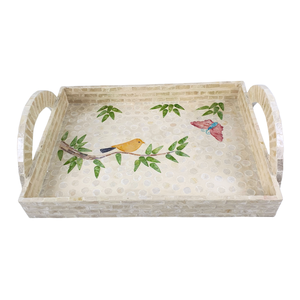 Bandeja de Incrustaciones Vintage Rústico Rectangular de MDF Capiz Diseño Floral Elegante Decorativo Hecho a Mano Madre Perla Bandeja para Servir PARA EL Hogar - Product Image 4