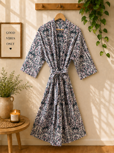 Bata Kimono 100% Algodón para Mujer |   Kimono con Estampado Floral |   Bata Ligera de Verano |   Fabricante artesanal de Jaipur - Product Image 3