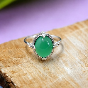 Natural <b>Green</b> Onyx <b>Ring</b> 925 Sterling Silver Handmade Gemstone <b>Ring</b> Boho Chunky Statement Jewelry for Women - Product Image 1