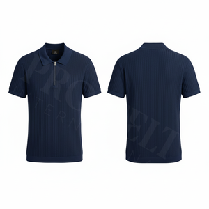 Polo en coton et polyester extensible côtelé, à col zippé, manches courtes, doux et léger, pour toutes les saisons. - Product Image 3