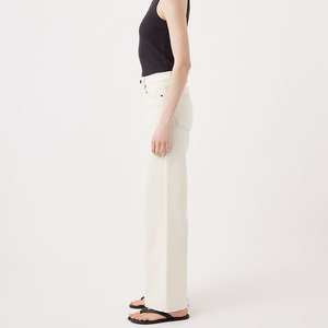 Pantalones Vaqueros de Cintura Alta y Pierna Ancha para Mujer, Estilo Nuevo, Corte Holgado, Largos, Color Sólido, Casuales, Blancos, Transpirables, de Algodón, para Verano - Product Image 5