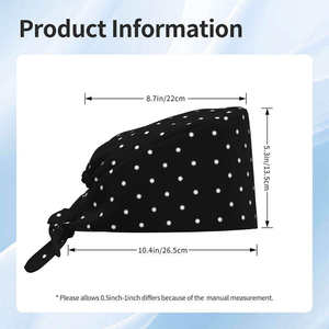 Black White Polka Dot Cotton <b>Scrub</b> <b>Cap</b> Medical Surgical Nurse Hat Adjustable Tie Back for Doctors Nurses Healthcare - Product Image 5