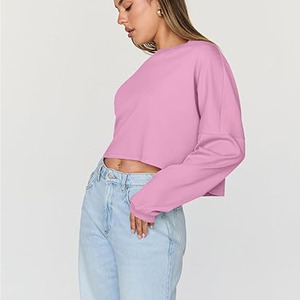 Top Corto de Moda para Mujer, Estilo Informal, de Alta Calidad, para Otoño, 100% Algodón, Manga Larga, Color Sólido, Gran Venta - Product Image 2