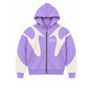 Lavender Purple Contrast Panel <b>Zip</b> Up <b>Hoodie</b> Men Streetwear Full Zipper Long Sleeve Casual Fleece Hooded Jacket With <b>Pockets</b> - Product Image 1