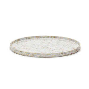 Plateau de service rond en rotin fait main avec motif mandala blanc nacre, plateau décoratif pour table basse, pour la décoration de la maison - Product Image 5