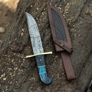 Couteau Bowie OEM en acier inoxydable, lame pleine longueur, bord droit, haute durabilité 58HRC, pour la chasse et le camping, avec garde en laiton et fourreau en bois, vente en gros - Product Image 1