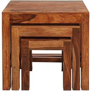 Sheesham Wood Nesting <b>Stool</b> Set 3-Piece Interlocking Wholesale India - Product Image 1