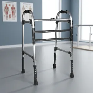 Height Adjustable Light Weight Foldable <b>Walker</b> Blue Silver <b>Frame</b> Home Use Manual Mobility Aid with 120kg Capacity - Product Image 1